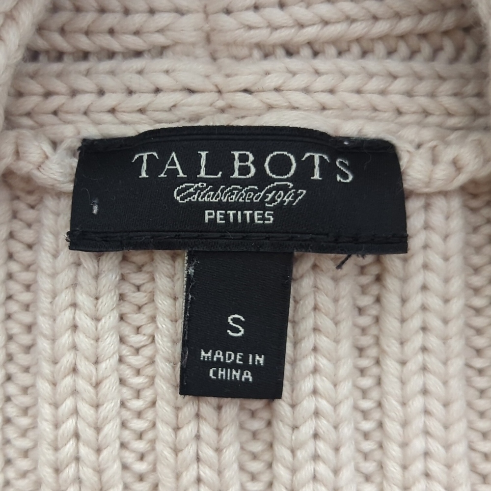 Talbot's Cream/Light Tan Button-up Cardigan Sweater w Collar & Pockets Size Sp - Picture 7 of 8
